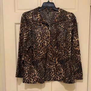 Lisa International Leopard Sequin Full Zip Jacket Top